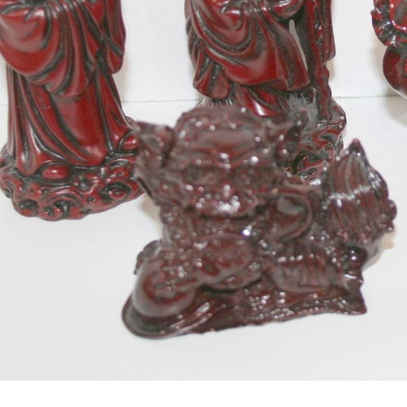 (6) Buddha Dragon Asian Figures Red Resin Statue Set - Picture 2 of 7